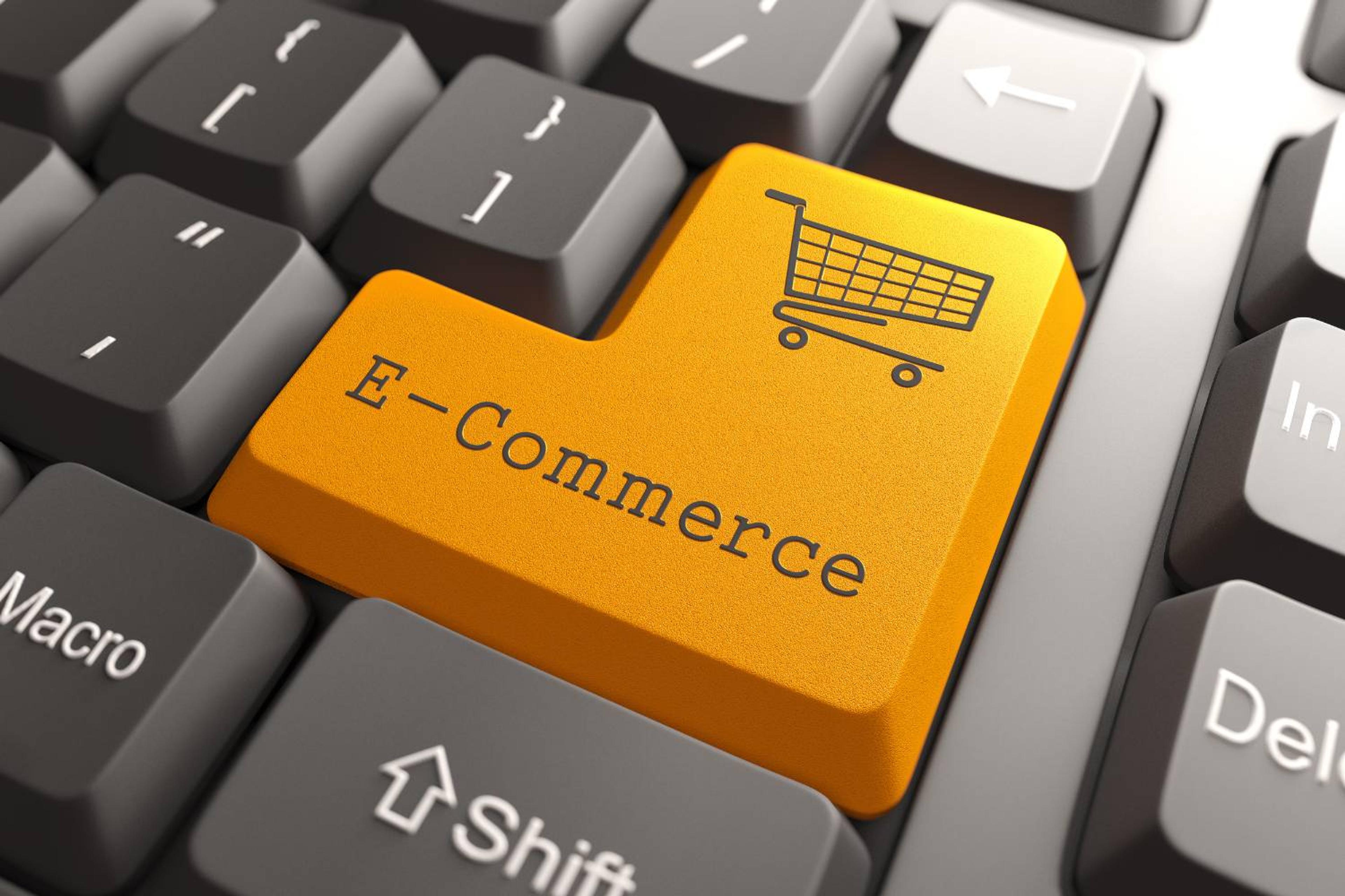 Illustration of a button signaling ecommerce on a laptop.