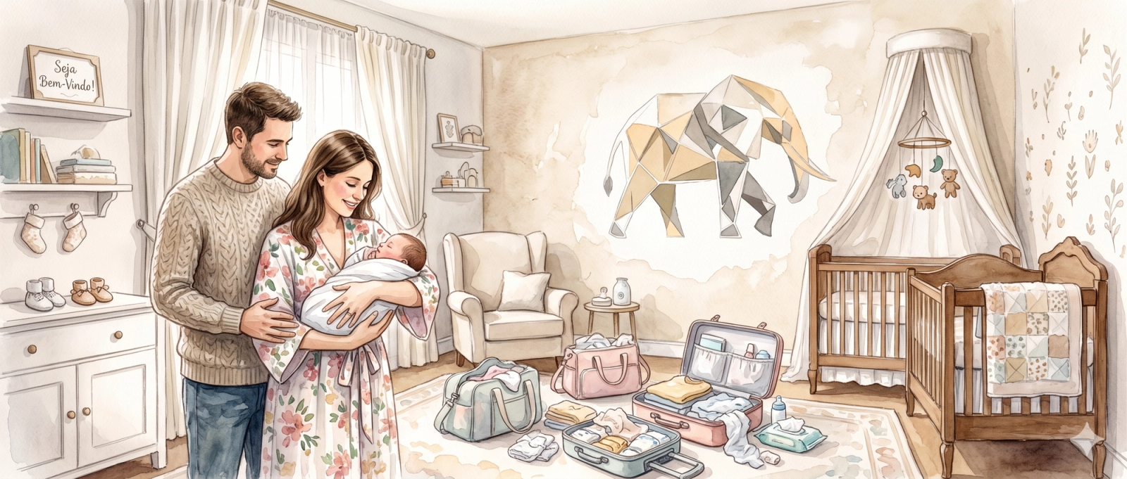 Mãe e bebê recém-nascido em casa