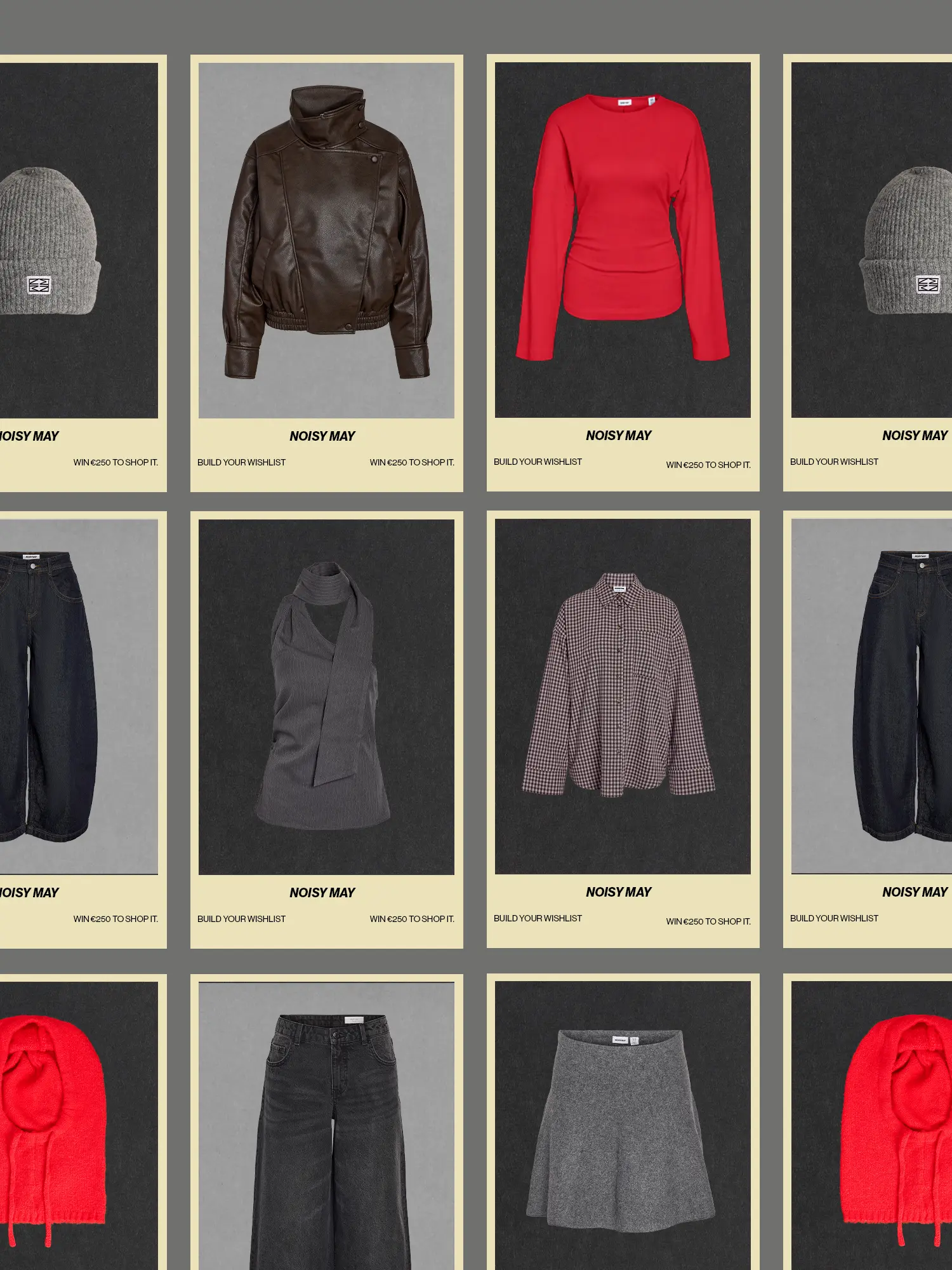 Noisy May Damenmode: rote Tops, Lederjacke, Hemden, Jeans, Rock und Mütze