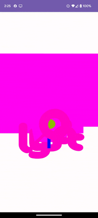 A malfunctioning animation playing on an Android phone screen. The Lyft logo transforms into a map pin and drops downard, but there are a variety of multicolored, overlapping shapes blocking the view 