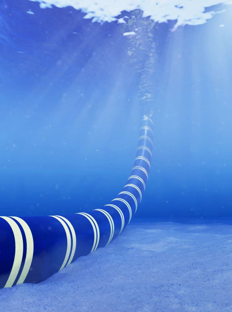 Subsea cable running along the seabed in clear water