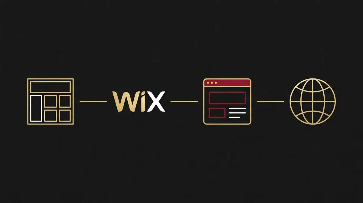 a process flow showing a blank layout becoming a styled webpage and launching to the live internet.