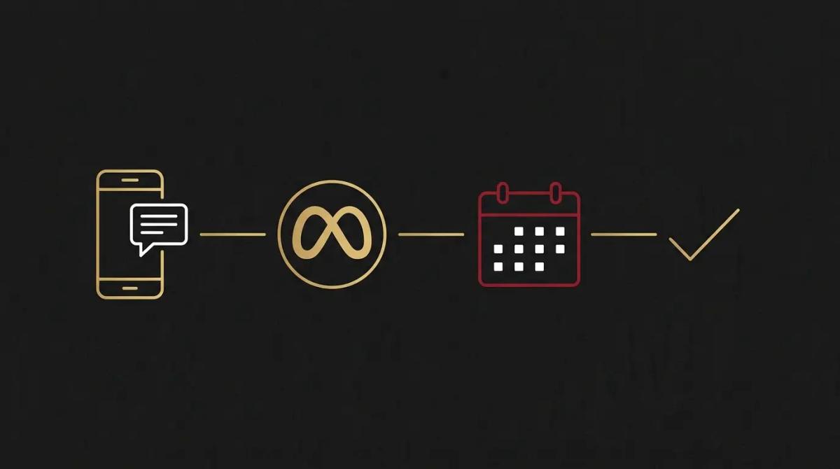 a process flow showing a customer message arriving, the AI handling it, and an appointment being booked.