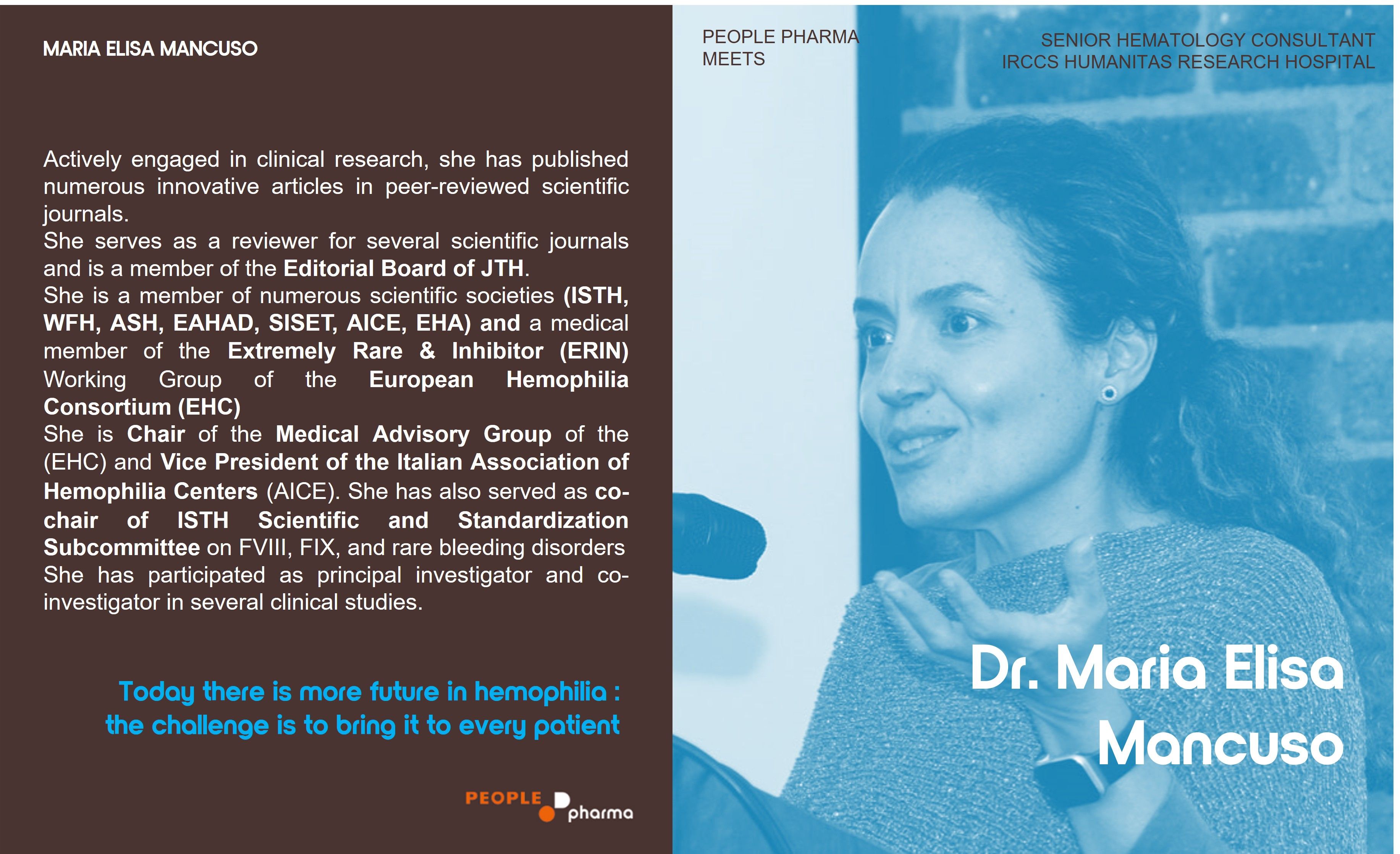 Cover image for Dr Maria Elisa Mancuso, Senior Hematology Consultant, Thrombosis and Hemorrhage Center  IRCCS Humanitas Research Hospital, Rozzano (Milan), Italy