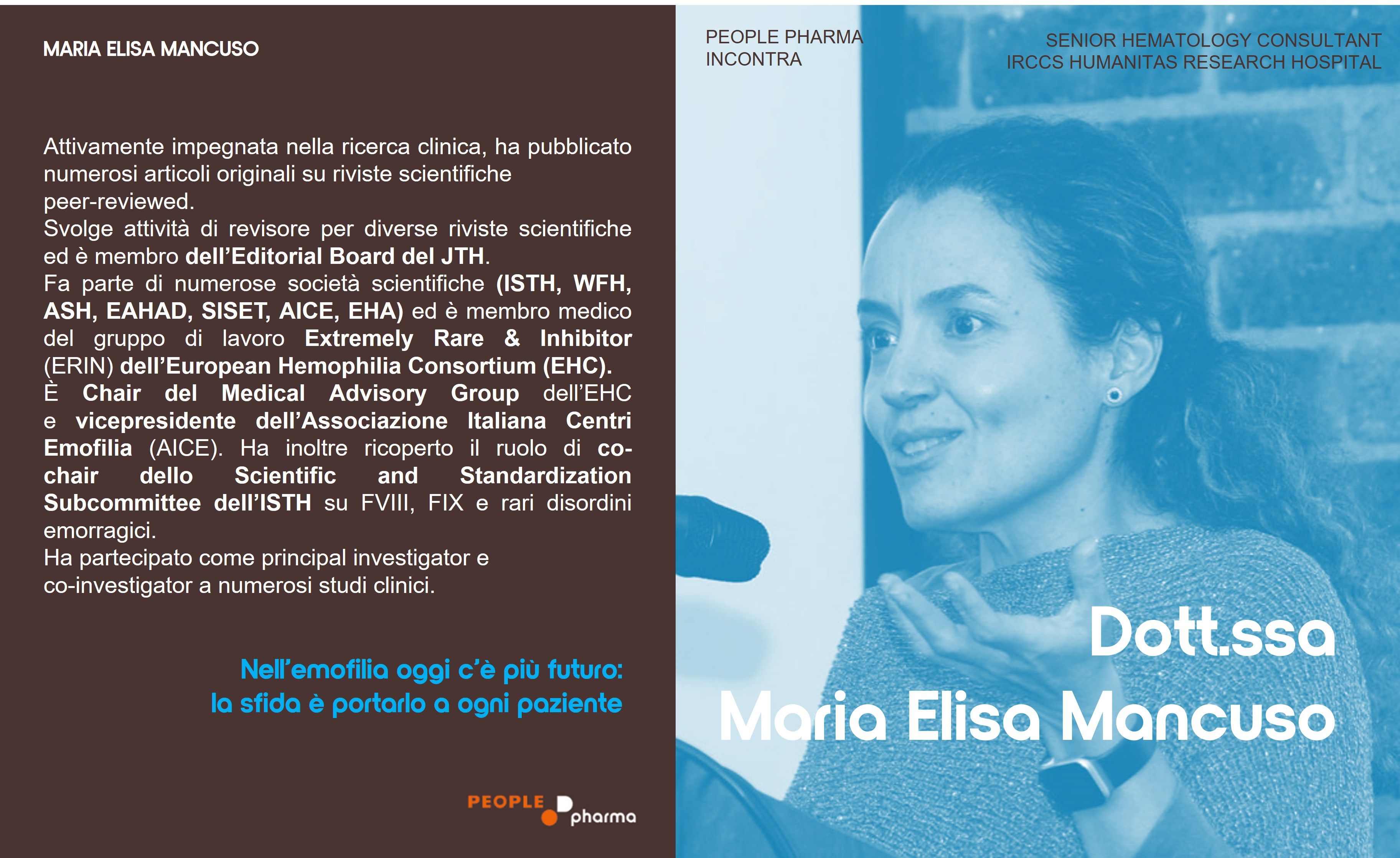 Cover image for Dott.ssa Maria Elisa Mancuso, Senior Hematology Consultant, Centro Trombosi ed Emorragie IRCCS Humanitas Research Hospital di Rozzano, Milano