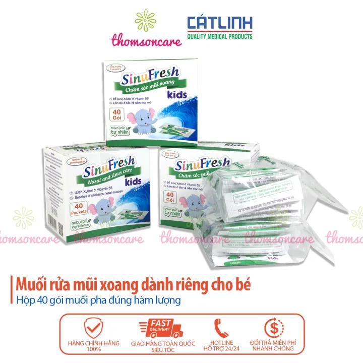 Muối rửa mũi cho bé từ 1 tuổi Sinufresh Kids, của Dược Cát Linh - mẫu mới cho trẻ - hộp 40 gói muối biển, làm sạch mũi xoang