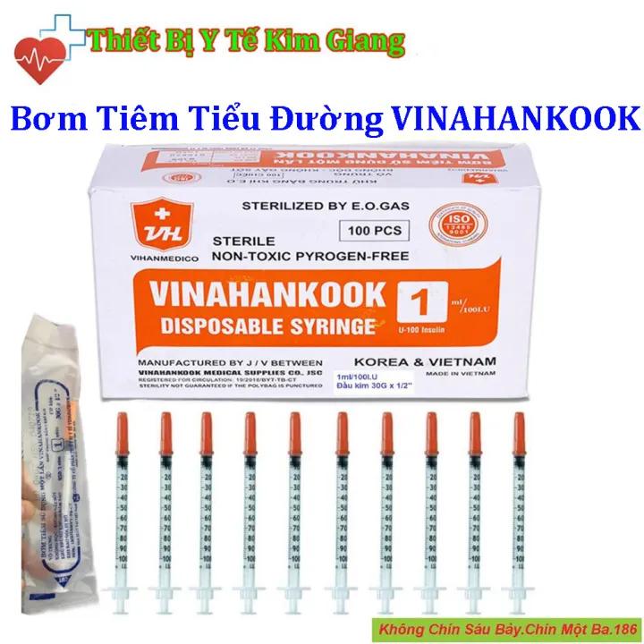 Bơm Tiêm Tiểu Đường VINAHANKOOK 1ml INSULIN U-100 Đầu Kim 30Gx1/2Hộp 100 Cây