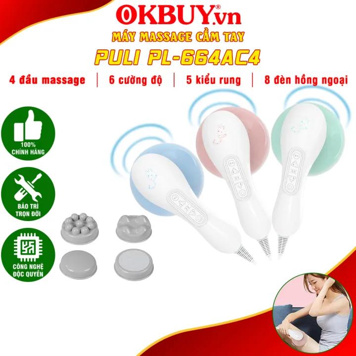 Máy massage cầm tay, máy đấm lưng cầm tay, máy mát xa toàn thân cầm tay Puli PL-664AC4 - 4 đầu matxa, 5 kiểu rung 6 cường độ tùy chỉnh