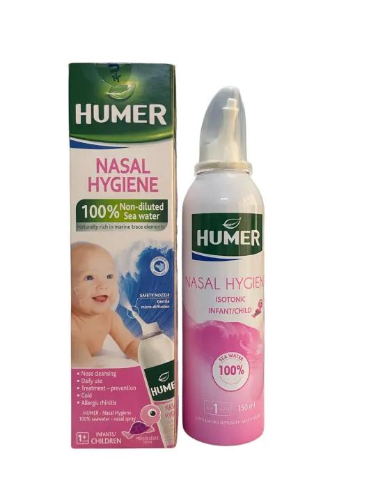Dung dịch xịt mũi đẳng trương trẻ em Humer 150 Nose Hygiene Infant 150ml rửa mũi, làm sạch mũi, giảm viêm mũi dị ứng từ 1 tháng tuổi đến 15 tuổi
