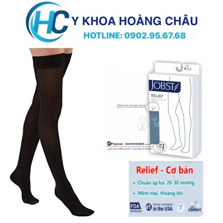 Vớ y khoa giãn tĩnh mạch (vớ đùi) silicone JOBST Relief - Cơ bản màu đen, kín ngón, 20 - 30 mmHg (tất y khoa)