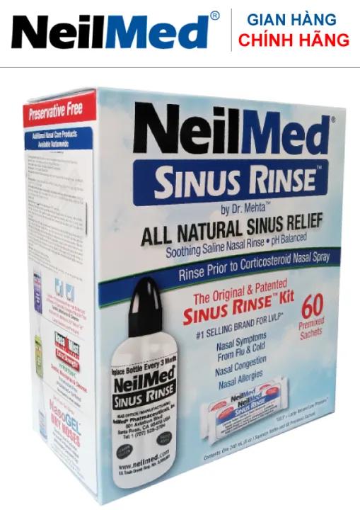 NeilMed Sinus Rinse Kit 60 Sachets-Dụng cụ rửa mũi cho Người lớn- Adult Kit-Sản xuất tại Mỹ-Gồm 1 Bình 240ml + 60 Gói muối