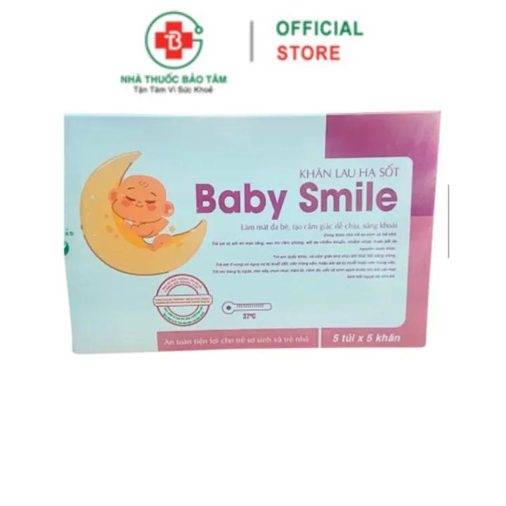 Khăn Lau Hạ Sốt BABYSMILE Làm mát da bé , Sảng khoái, Tạo cảm giác dễ chịu - Hộp 5 túi x 5 khăn