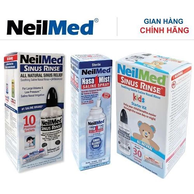 Combo Small FamilyCare: Bình Xịt Rửa Mũi Xoang Cho Gia Đình NeilMed SinusRinse & Moisturize - SX Mỹ (Bình 10 gói lớn; Bình 30 gói bé; 1 chai xịt phun sương)