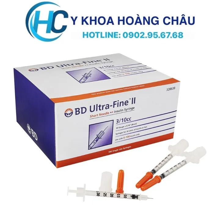 Bơm Tiêm Insulin, Kim Đầu Cam Chích Tiểu Đường BD Ultra Fine II 0,3ml (Hộp 100C)