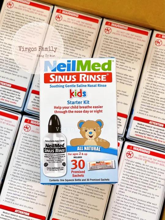 Bình muối rửa mũi NeilMed cho bé từ 2 tuổi 30 gói muối kèm bình 120ml
