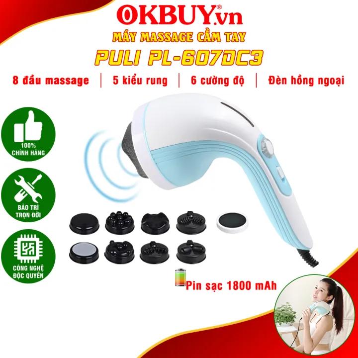 Máy massage cầm tay, máy matxa lưng, máy mát xa cầm tay dùng pin sạc 8 đầu Puli PL-607DC3