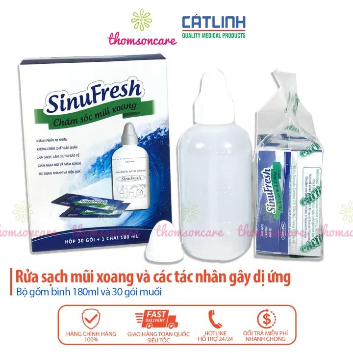 Bình rửa mũi Sinufresh Cát Linh tặng 30 gói muối rửa sạch mũi xoang bình 180ml giảm đau họng, vệ sinh răng miệng hết chảy nước mũi, ngạt mũi do cảm cúm , dị ứng mùi , xoang giúp hết khô mũi vào thời tiết hanh khô mũi chảy máu cam dùng vệ sinh mũi
