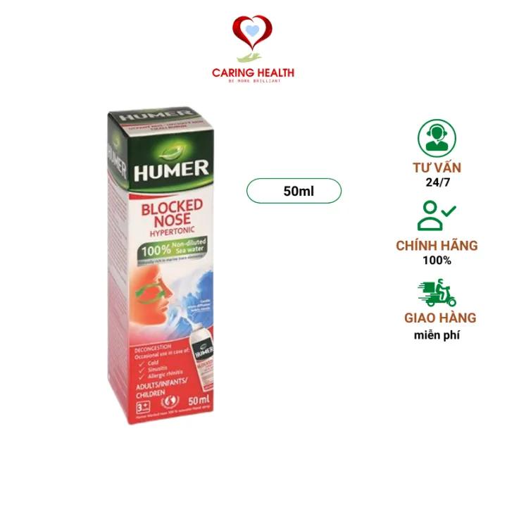 Dung dịch xịt mũi ưu trương Humer 050 Blocked Nose 50ml giúp giảm nghẹt mũi, sổ mũi cho trẻ em và người lớn