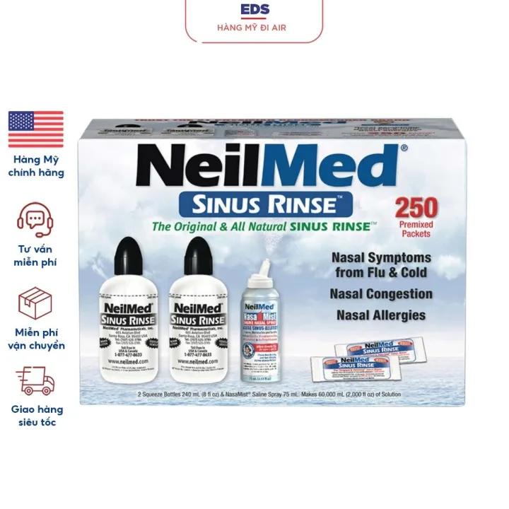 Bộ rửa mũi NeilMed Sinus Rinse gồm 2 bình rửa 250 gói muối và 1 chai xịt mũi Neilmed - EDS Hàng Mỹ