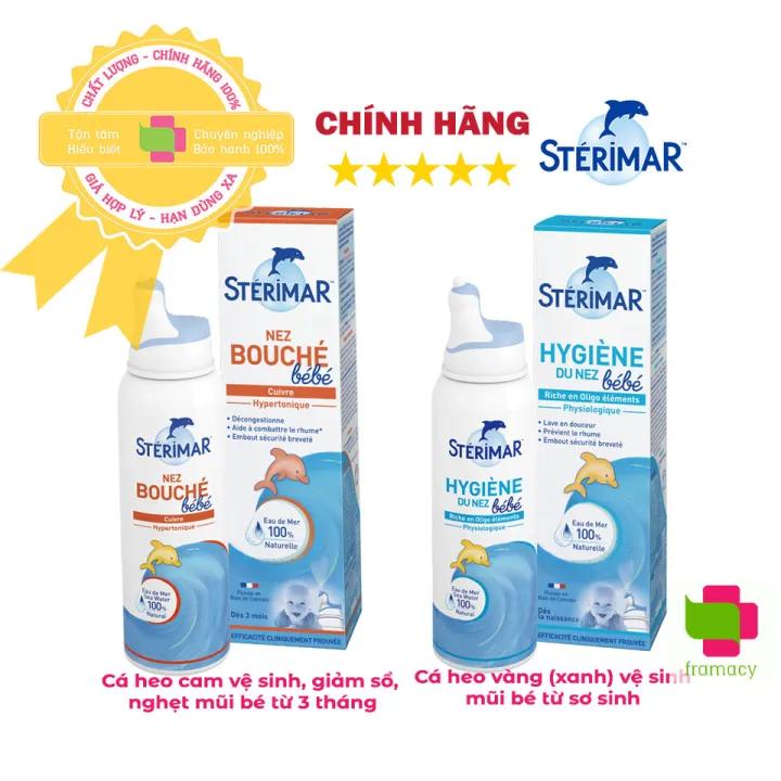 Xịt muối mũi cá heo vàng và cam Sterimar, Pháp (100ml) giúp vệ sinh và giảm vie^m mũi cho trẻ 0 - 3 tuổi