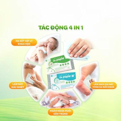 Khăn hạ sốt Dr.Papie 0+ Starmed (5 gói x 5 miếng) hạ nhiệt giảm sốt dùng cho trẻ sơ sinh