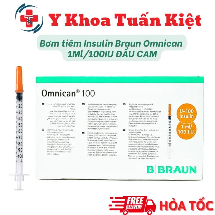 Bơm tiêm, kim chích tiểu đường Insulin Braun Omnican 1Ml/100IU ĐẦU CAM