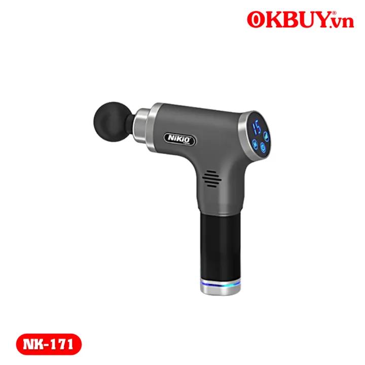 Máy mát xa cầm tay, súng đấm lưng, súng massage cầm tay Nikio NK-171 - Xám - 6 đầu, 5 chế độ, 6 cường độ, sạc chạm thông minh với đế sạc, có vali