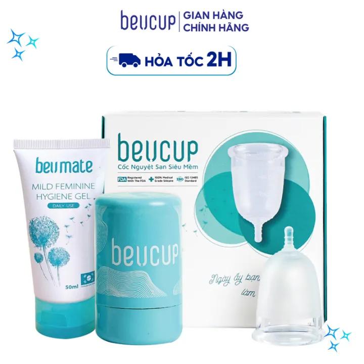 Cốc nguyệt san Silicone y tế Beu Cup - Băng vệ sinh kiểu mới, cốc nguyệt san co giãn + Tặng cốc đựng tiệt trùng cốc nguyệt san
