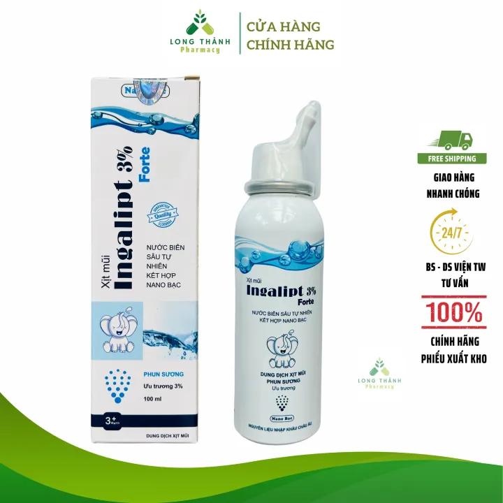 Xịt mũi phun sương muối biển INGALIPT 3% Forte - Giảm nghẹt mũi, vệ sinh mũi, muối biển nano bạc (Lọ 100ml)