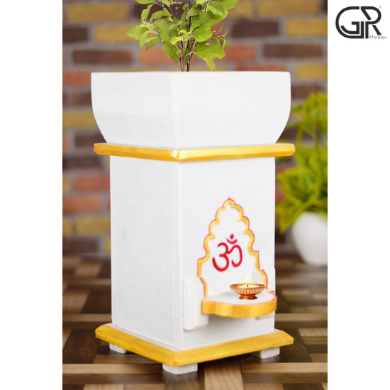 Outdoor White Marble Tulsi Planter