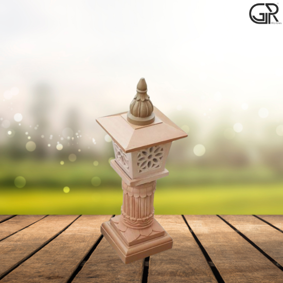 Sandstone Garden Lamp With Intricate Carving