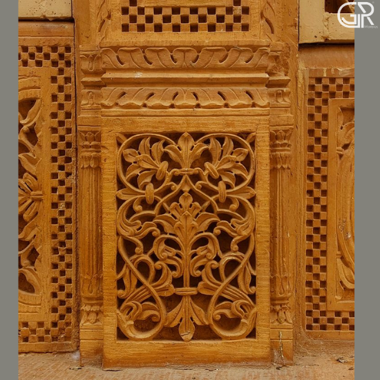Brown Sandstone Carved Jali For Decor