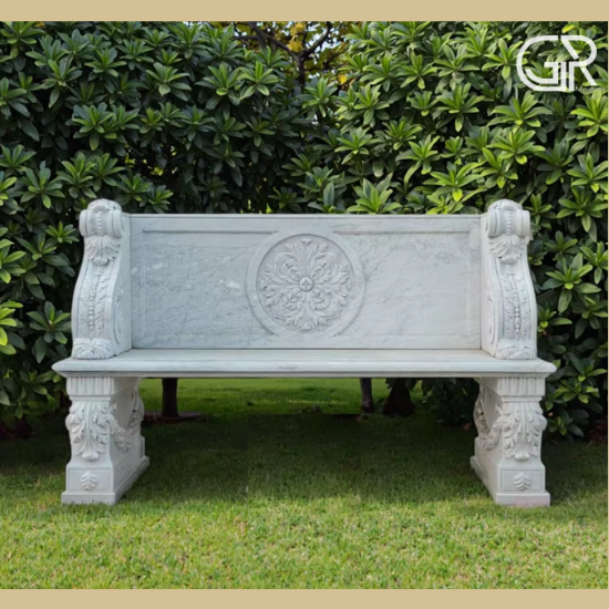 White Marble Carved Bench