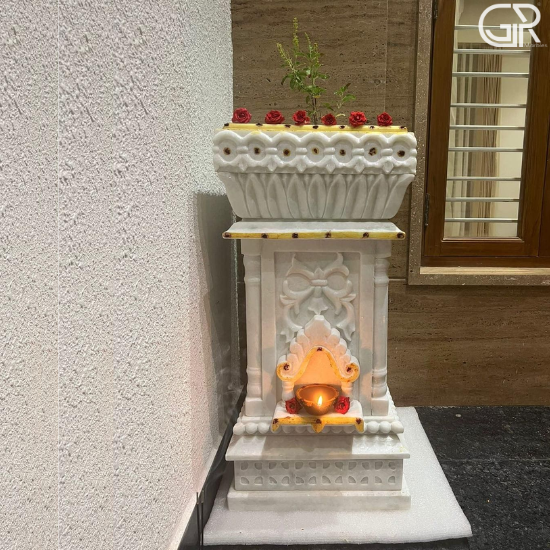 Natural White Marble Tulsi Pot