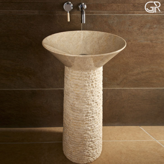 Beige Sandstone Washbasin For Minimalist Interior