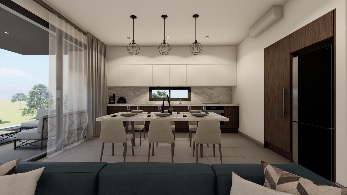 An Armonia interior, the glass wall onto the terrace