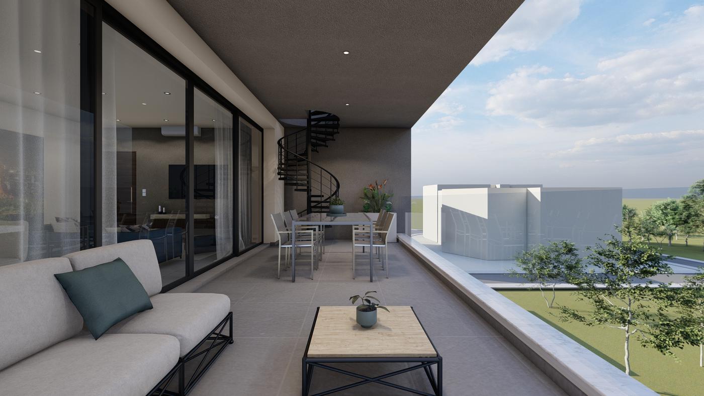 Armonia terrace, a sofa against the glass wall