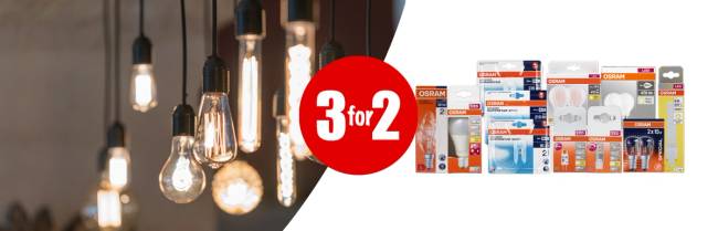 Kampanje 3 for 2 på osram lyspærer
