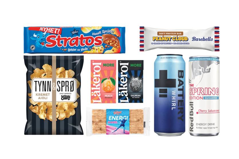 Nyheter potetgull, energidrikk, sjokolade, lefse, Lackerol