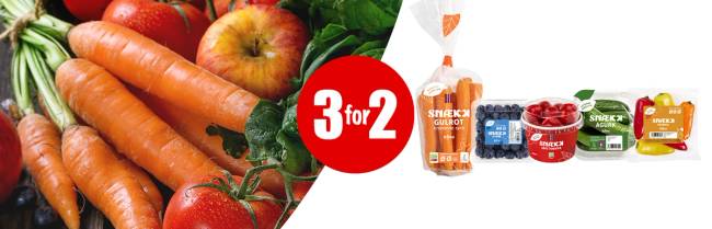 3 for 2 sunn snakk frukt og grønt