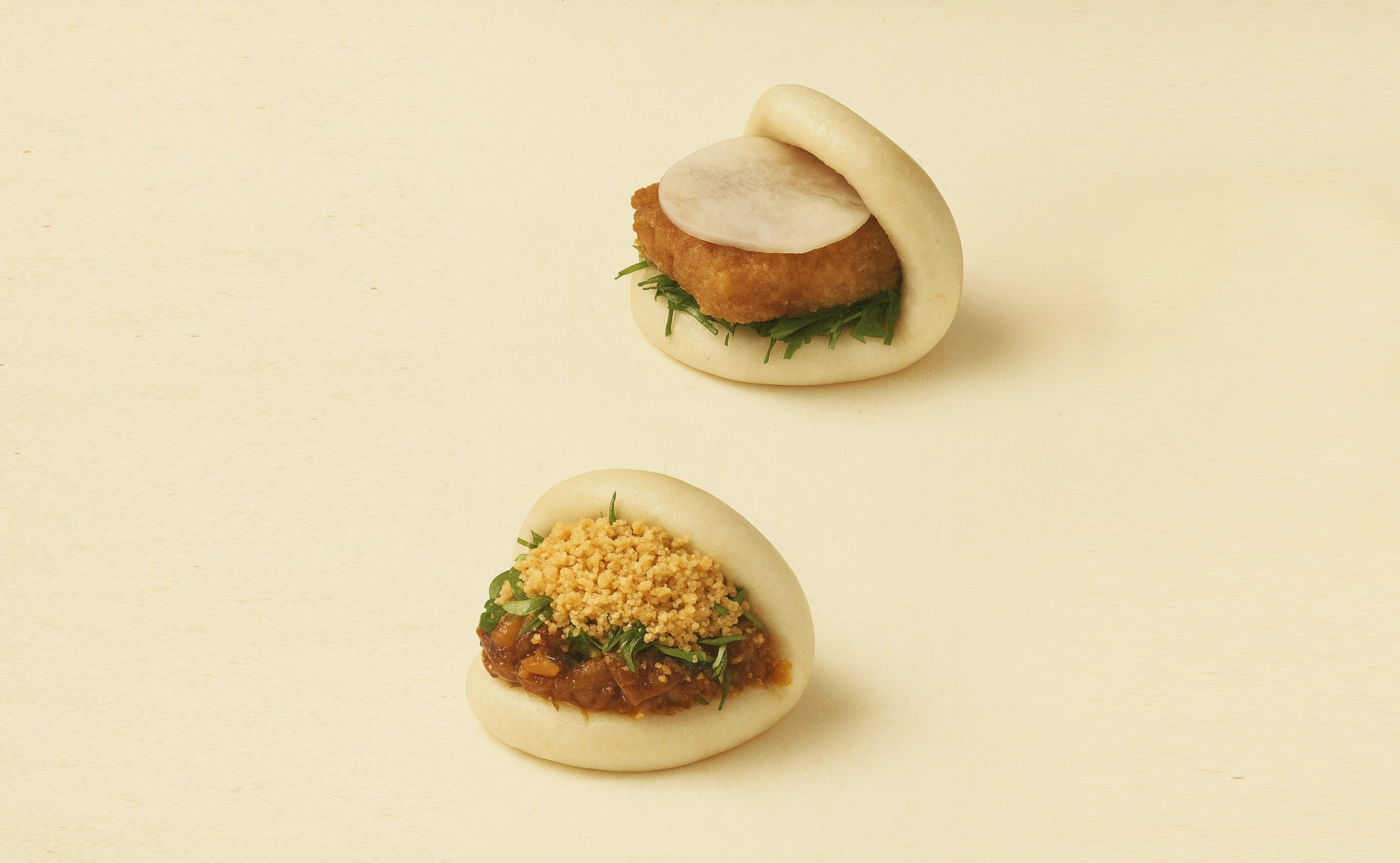 Braised Pork steamed bun, panko vegetarian daikon bao from award winning taiwanese BAO restaurant in London