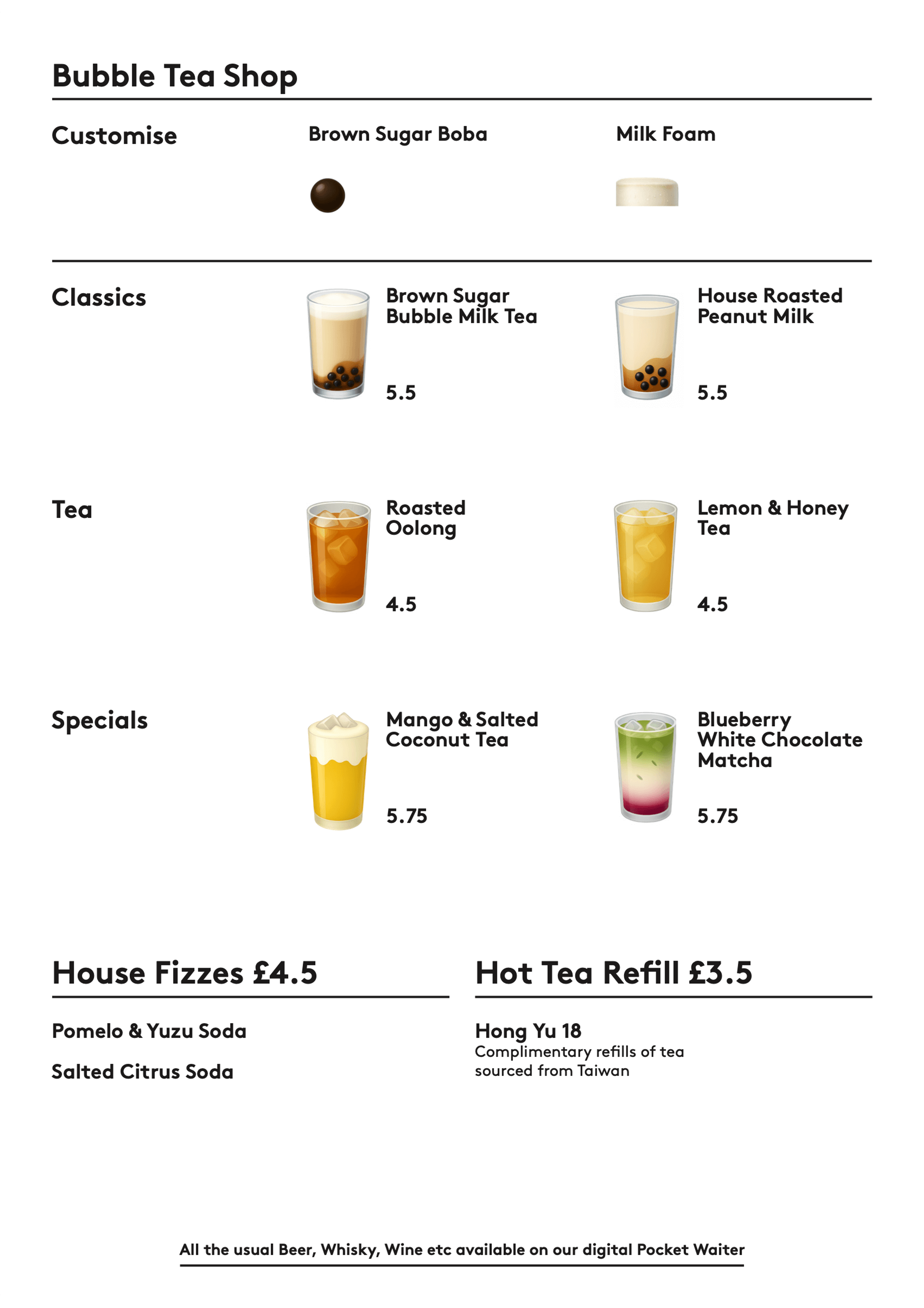 BAO Soho Bubble Tea & Soft Drinks Menu