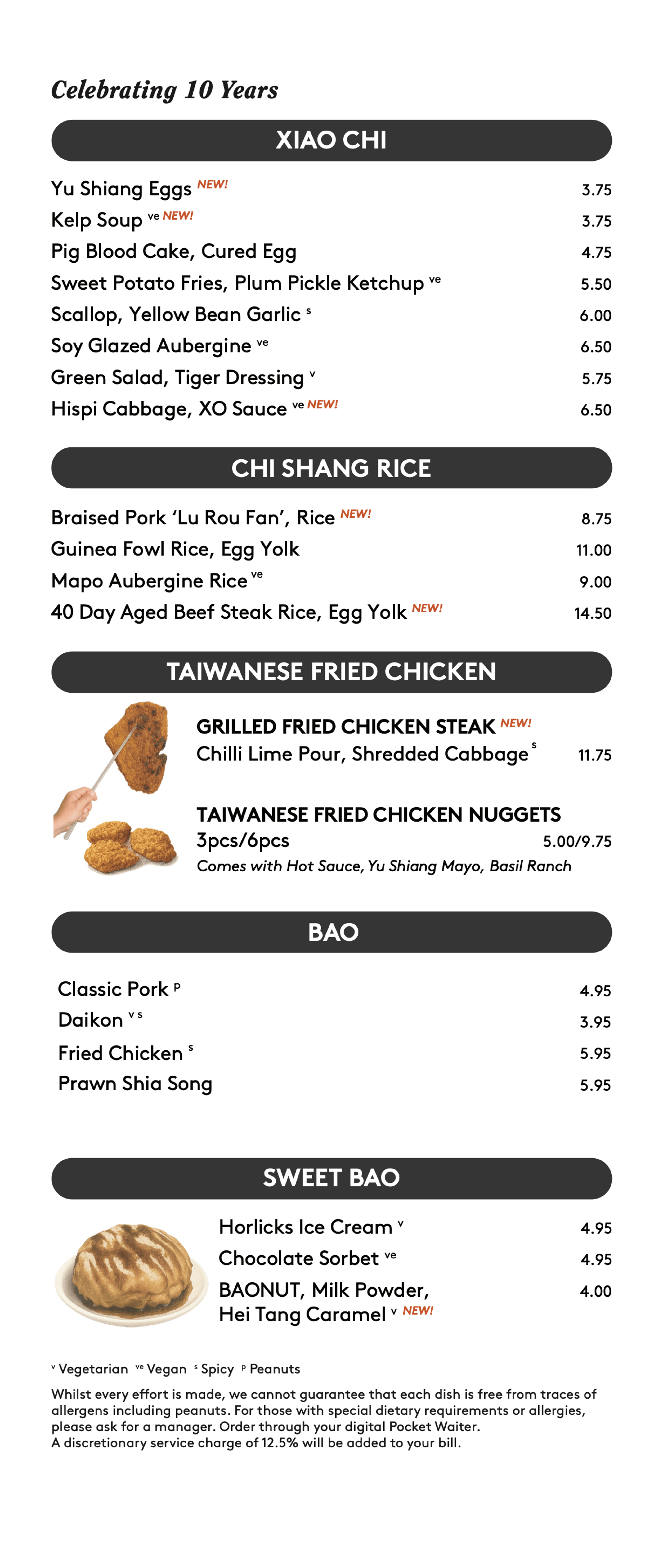 BAO Soho A La Carte Food Menu