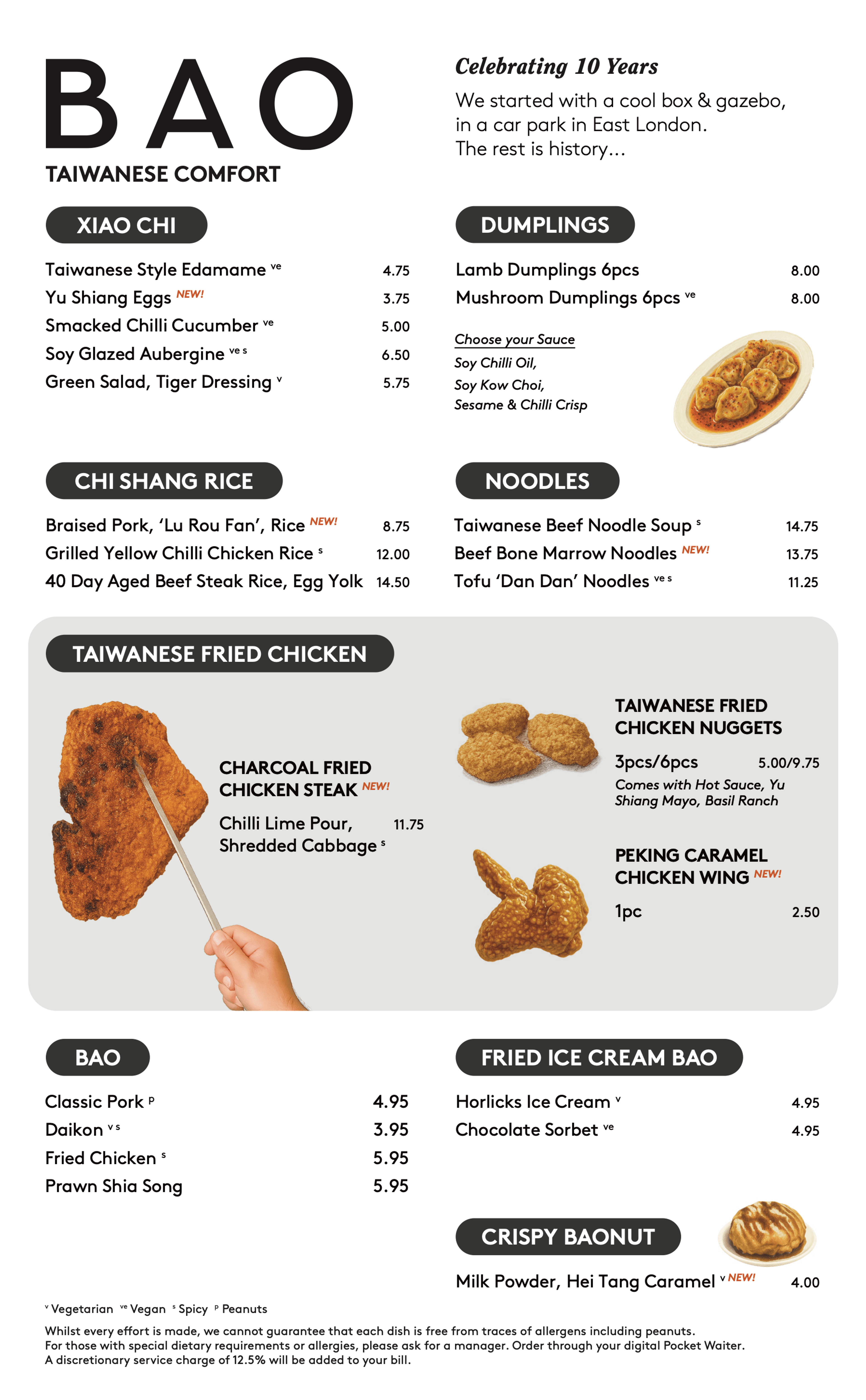 BAO Marylebone A La Carte Food Menu