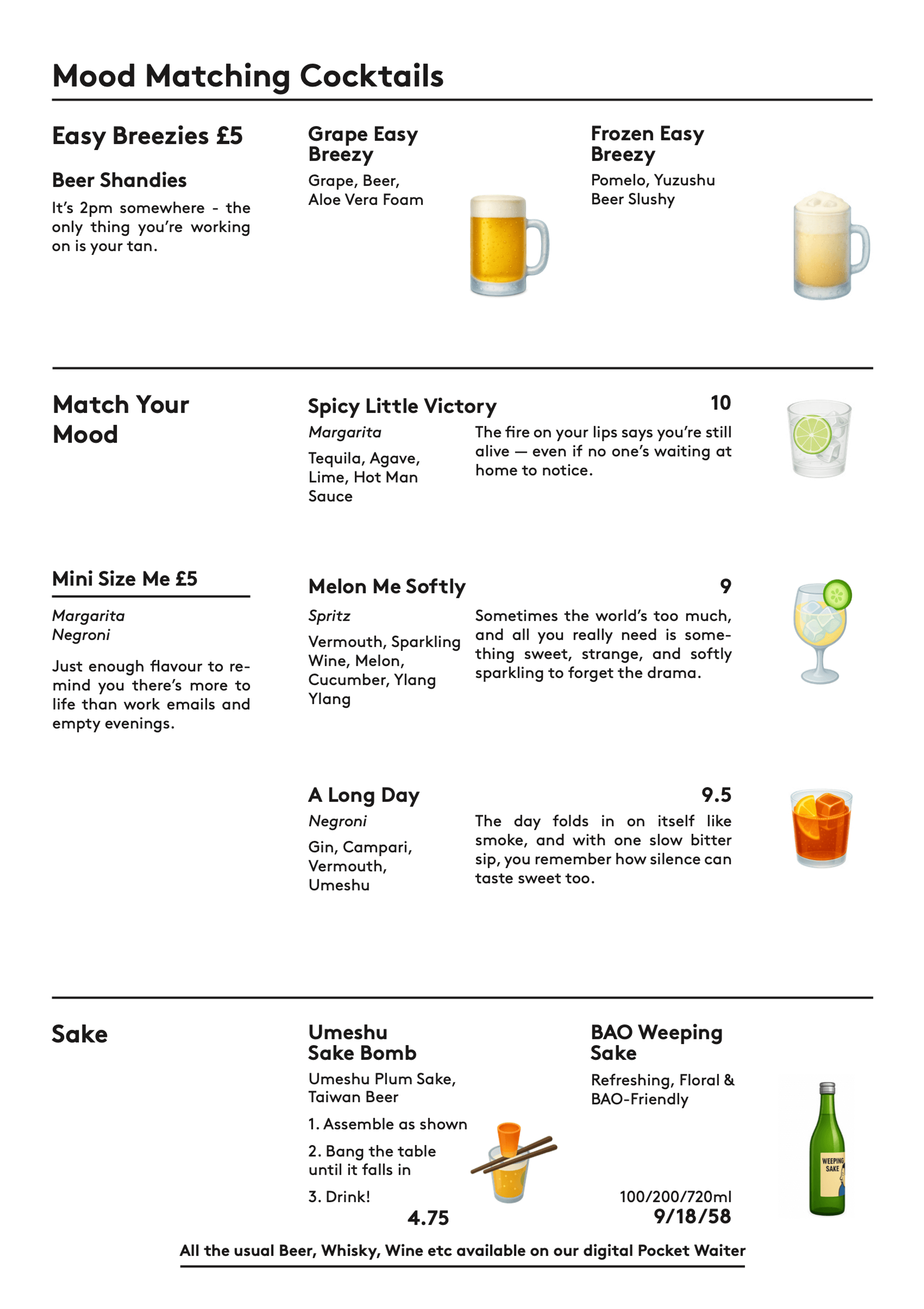 BAO Borough Cocktails and Shandies Drinks Menu