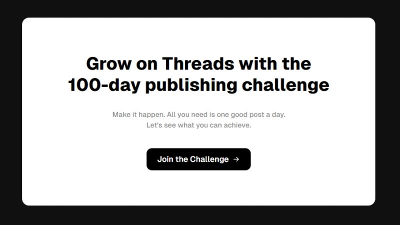 BlackTwist challenge promotion encouraging users to join a 100-day publishing challenge on Threads with one post per day.