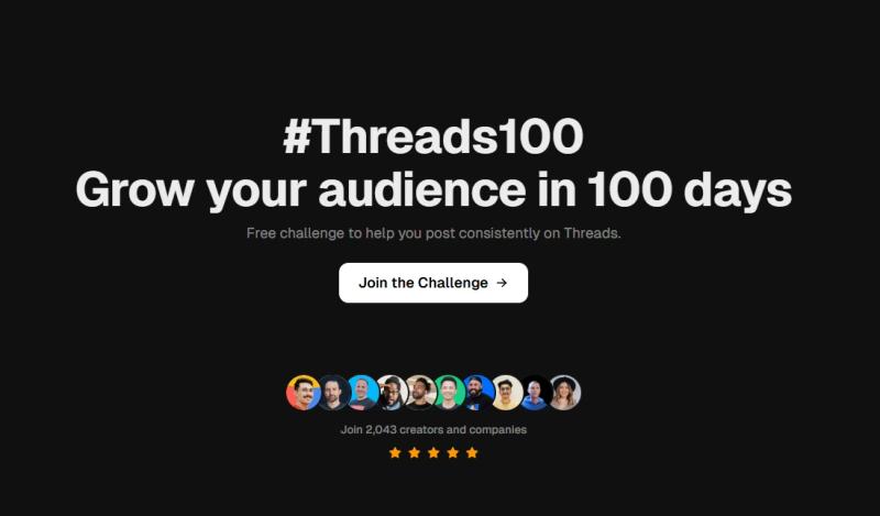 BlackTwist #Threads100 challenge banner inviting users to grow their audience in 100 days with consistent posting.