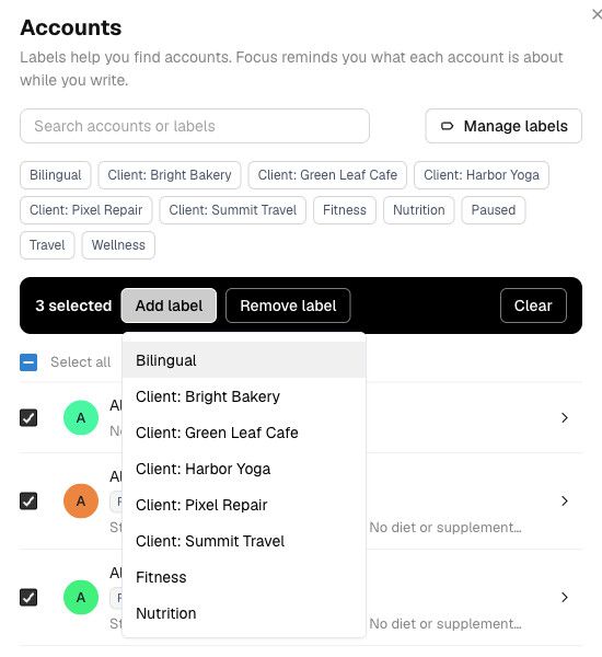 Bulk Add label menu