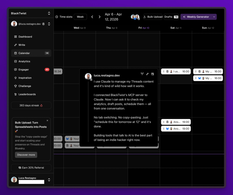 Post scheduled visible in BlackTwist