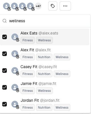 Calendar account selector with search